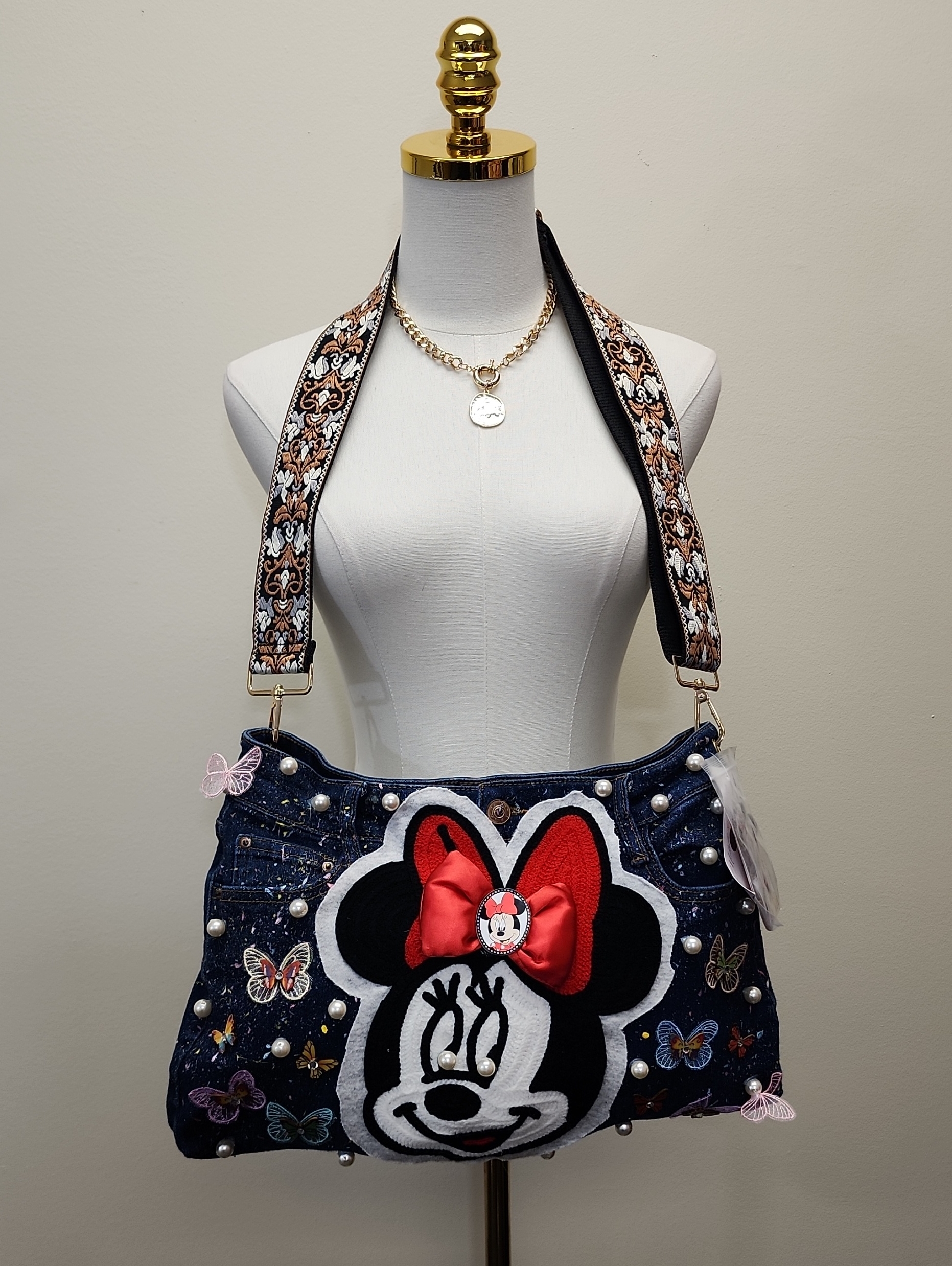 Reimagined Denim Minnie Mouse Crossbody Purse One Of One Handcrafted Statement